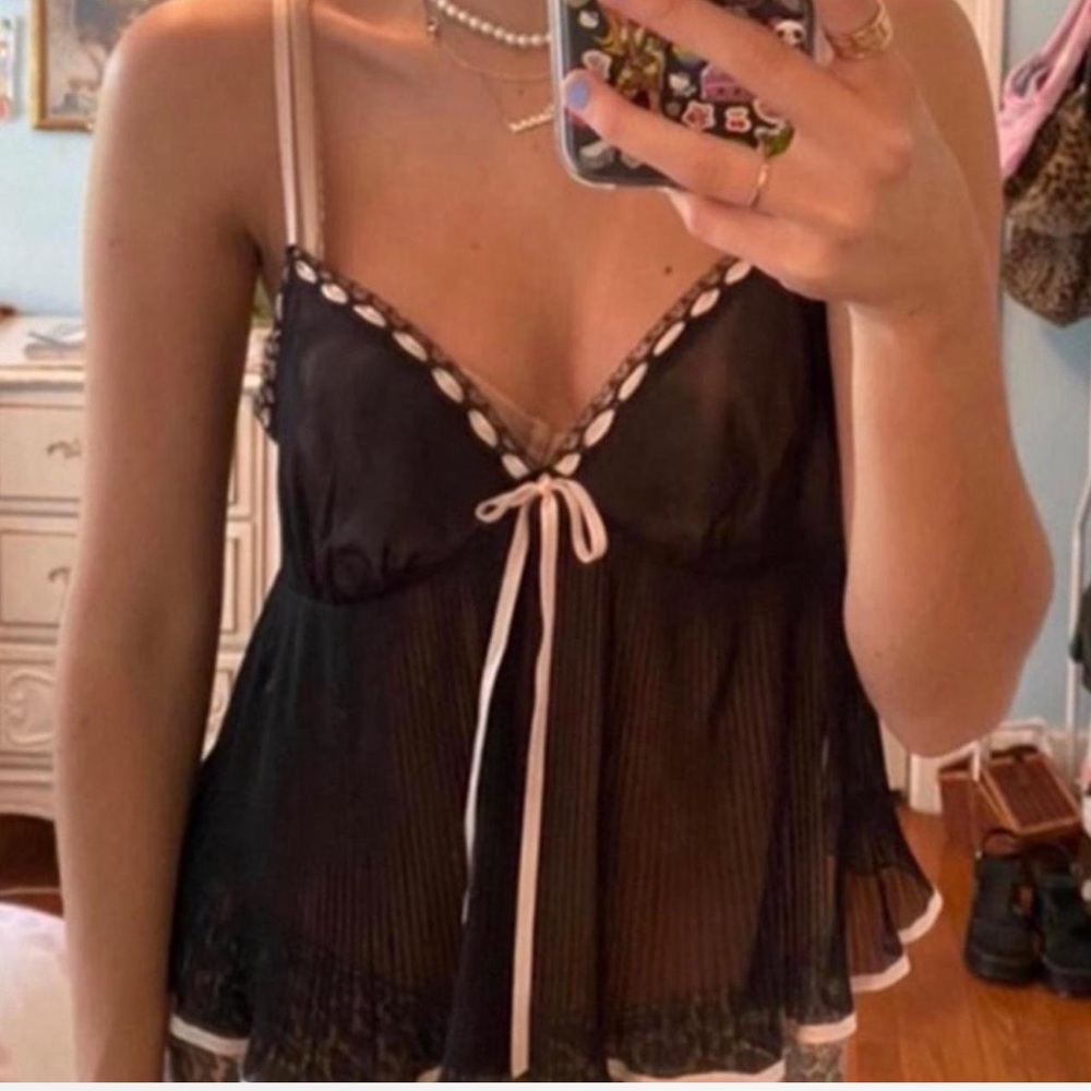 Vintage Black and pink mesh lingerie top